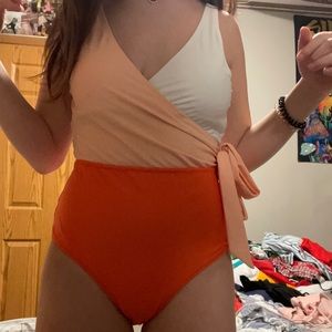 Orange and white size M one piece bathing suit. Brand- cupshe